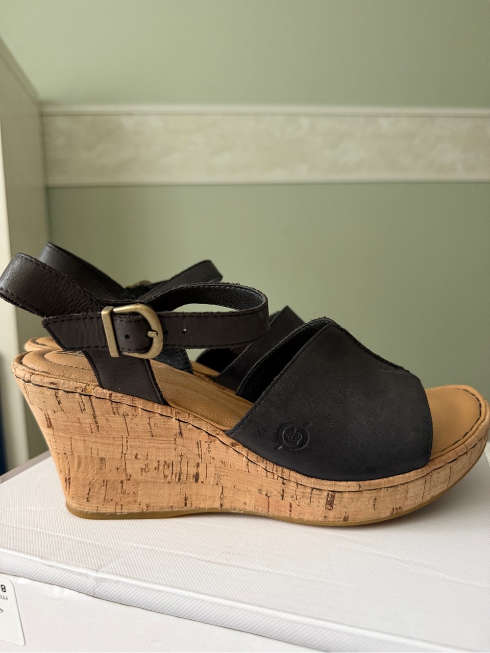 Born Black Wedge Sandals with Ankle Strap - Women's